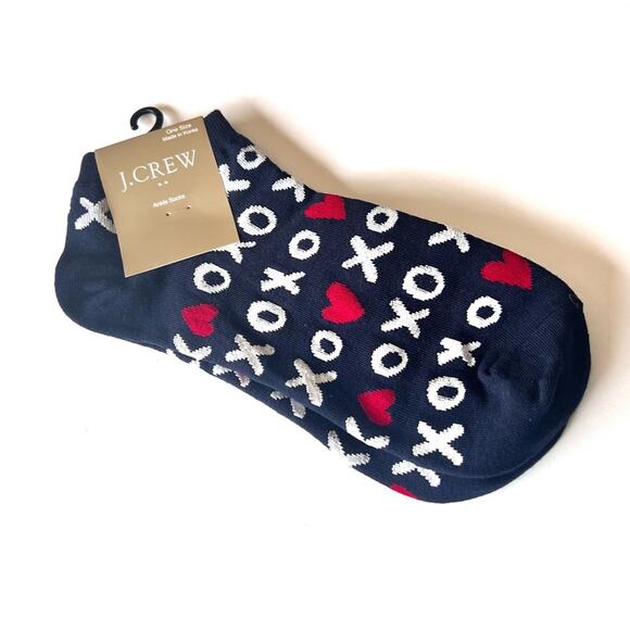 J.Crew Women's Dressy Style Ankle Socks XOXO Heart Print NWT - Picture 1 of 7